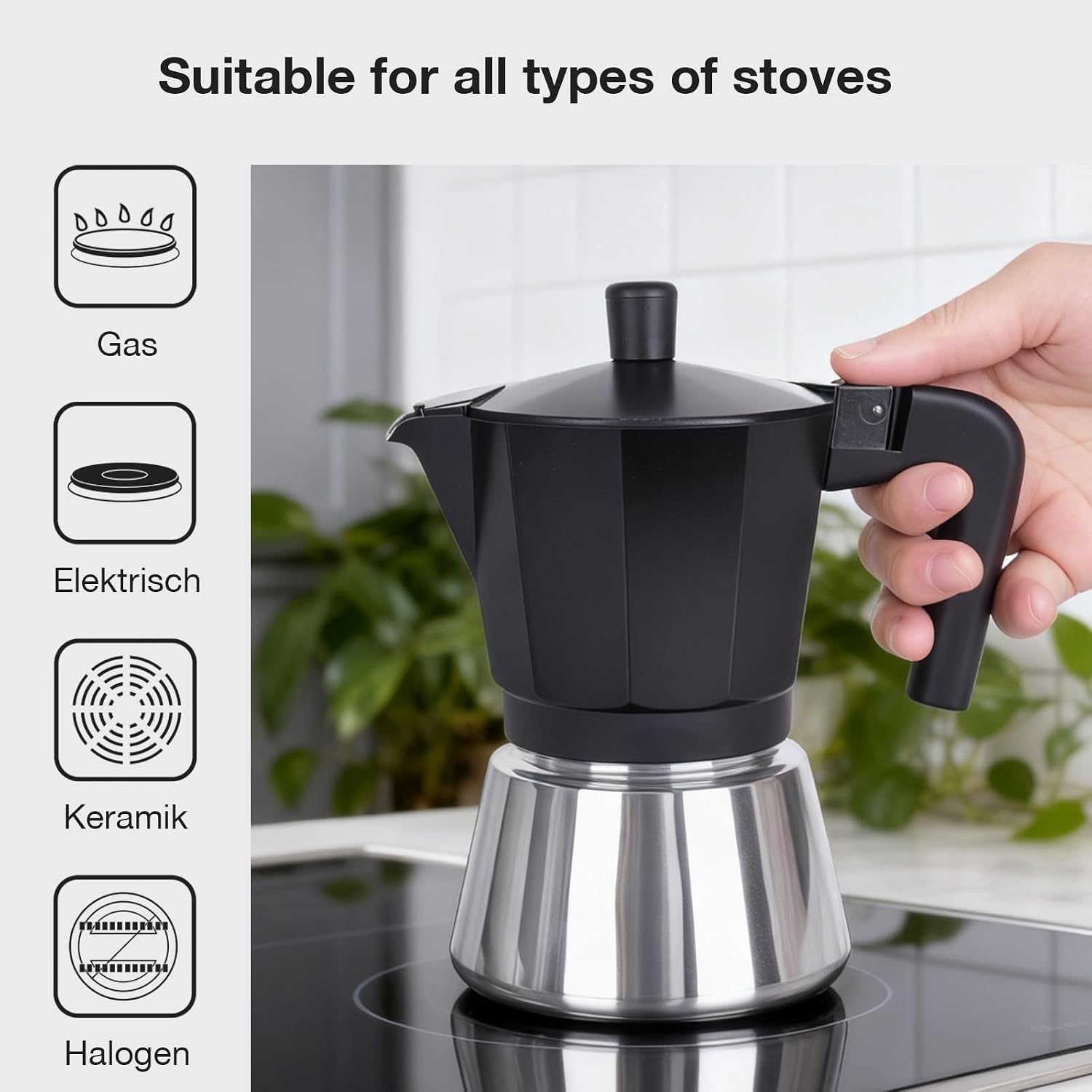 VINATO New Espresso Maker Induction Moka Pot 6 Cups Italian Coffee Maker Camping Coffee Maker with Safety Valve