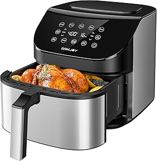 Air Fryer 6.8 Quarts, 10-in-1 Functions, Air Fry, Roast, Bake, Broil, Dehydrate, Large & Compact Air Fryers, Nonstick & Dishwasher-Safe Airfryer Basket, Stainless Steel Air Fryer, Easy to Use