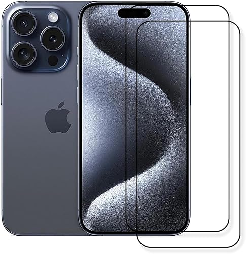 Tisko Pack of 2 9D Screen Protector compatible with iPhone 16 Pro, Tempered Glass, Full Coverage, HD Clear, Anti-Scratch, Shatterproof