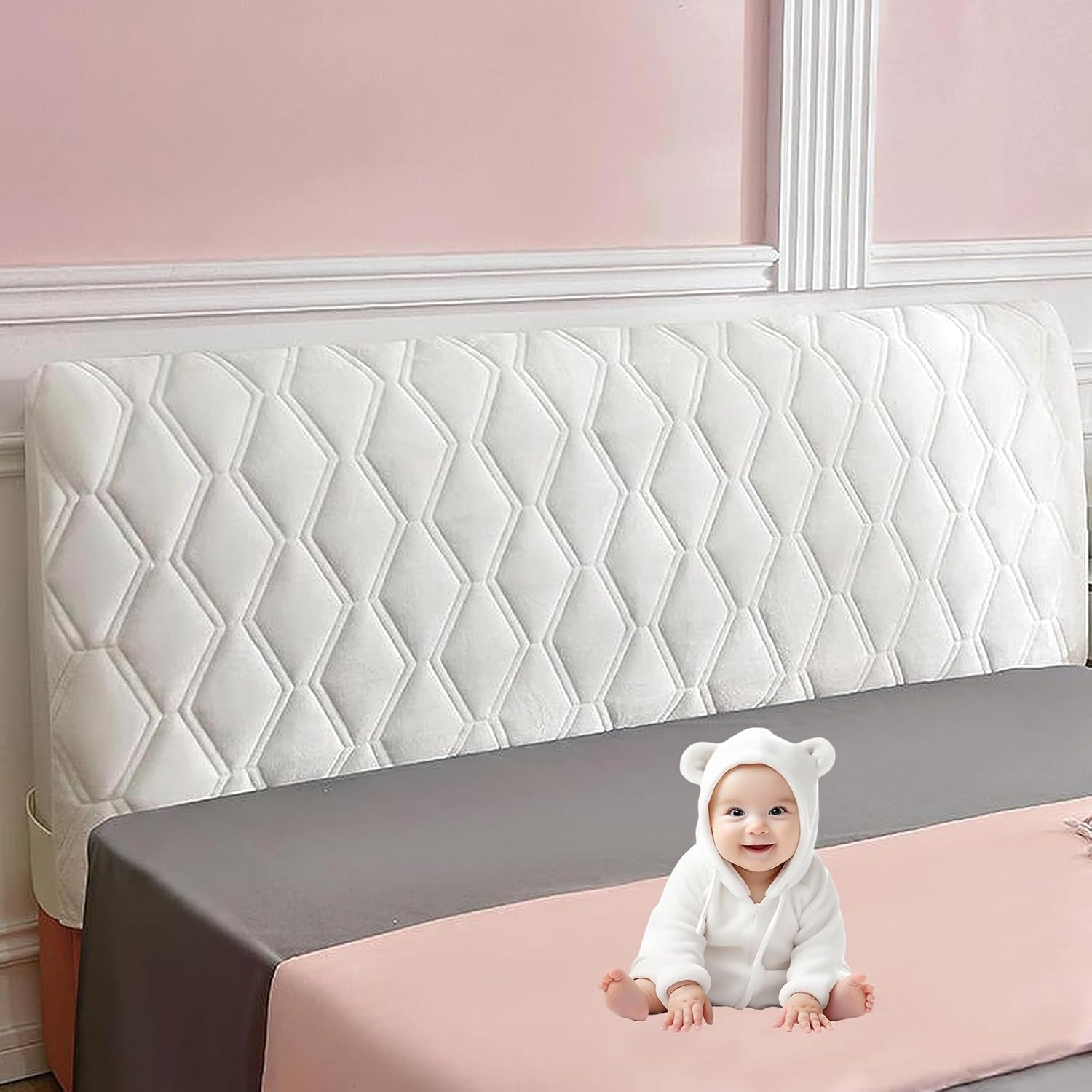 Flannel Bed Headboard Cover for Full Queen King Size, Quilted Bed Headboard Slipcover Thicken Dustproof Headboard Protector Cover for Bedroom Dorm (Beige,120cm(47''))