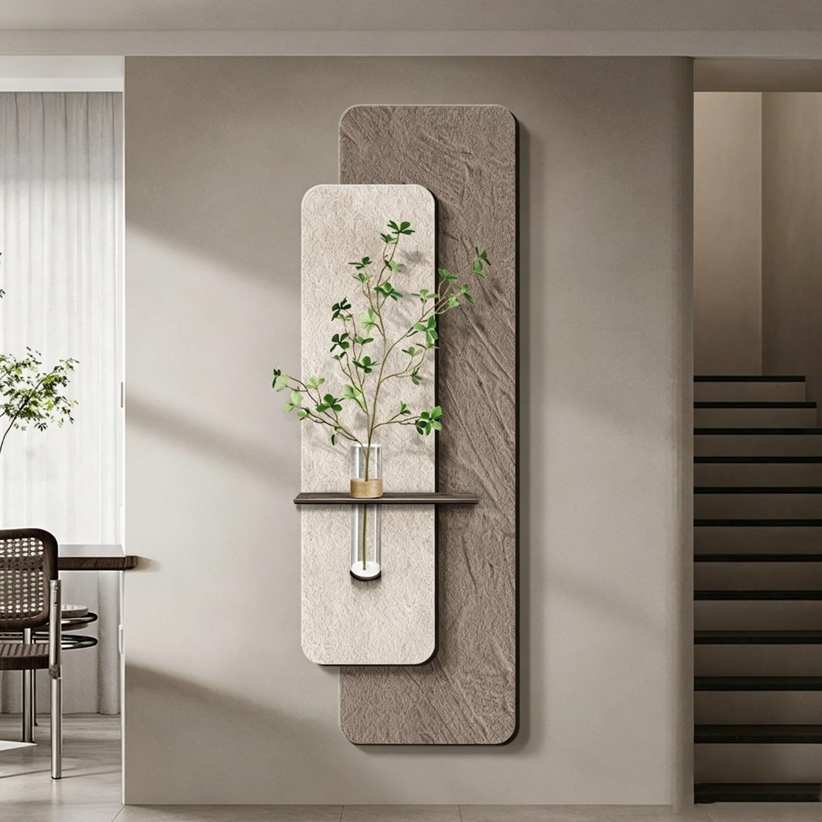 OECETCAWKD 3d Led Vertical Wall Art Decor, Plug In Sandstone Art and Vase, Modern Living Room Wall Sculptures, Large Borderless Decorative Paintings with Artificial Plant(B,50 * 150cm/19.7 * 59.1in)