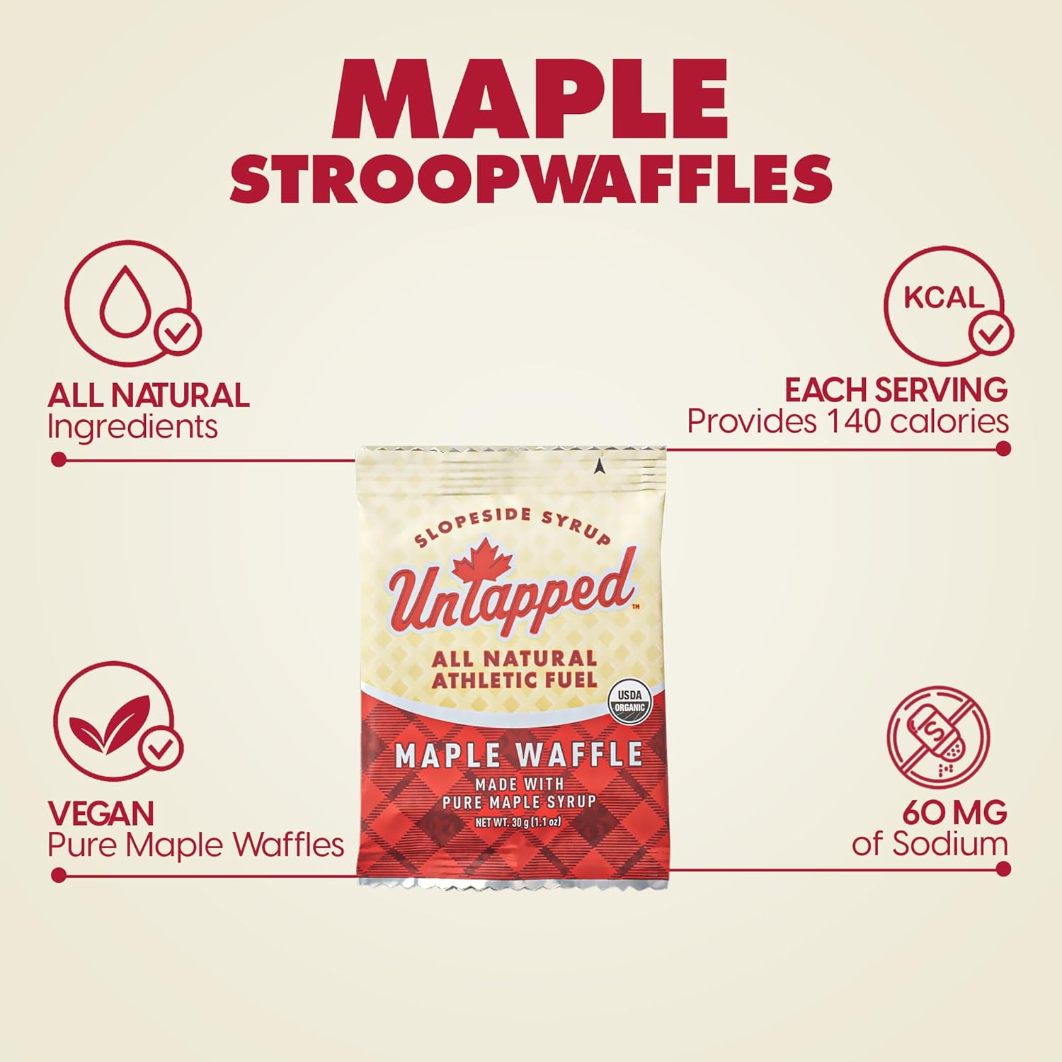 UnTapped Pure Maple Syrup Packets & Maple Waffles Bundle | Natural Energy Fuel for Running & Cycling | Single-Serve Energy Gel + Vegan Waffle Snacks for Endurance