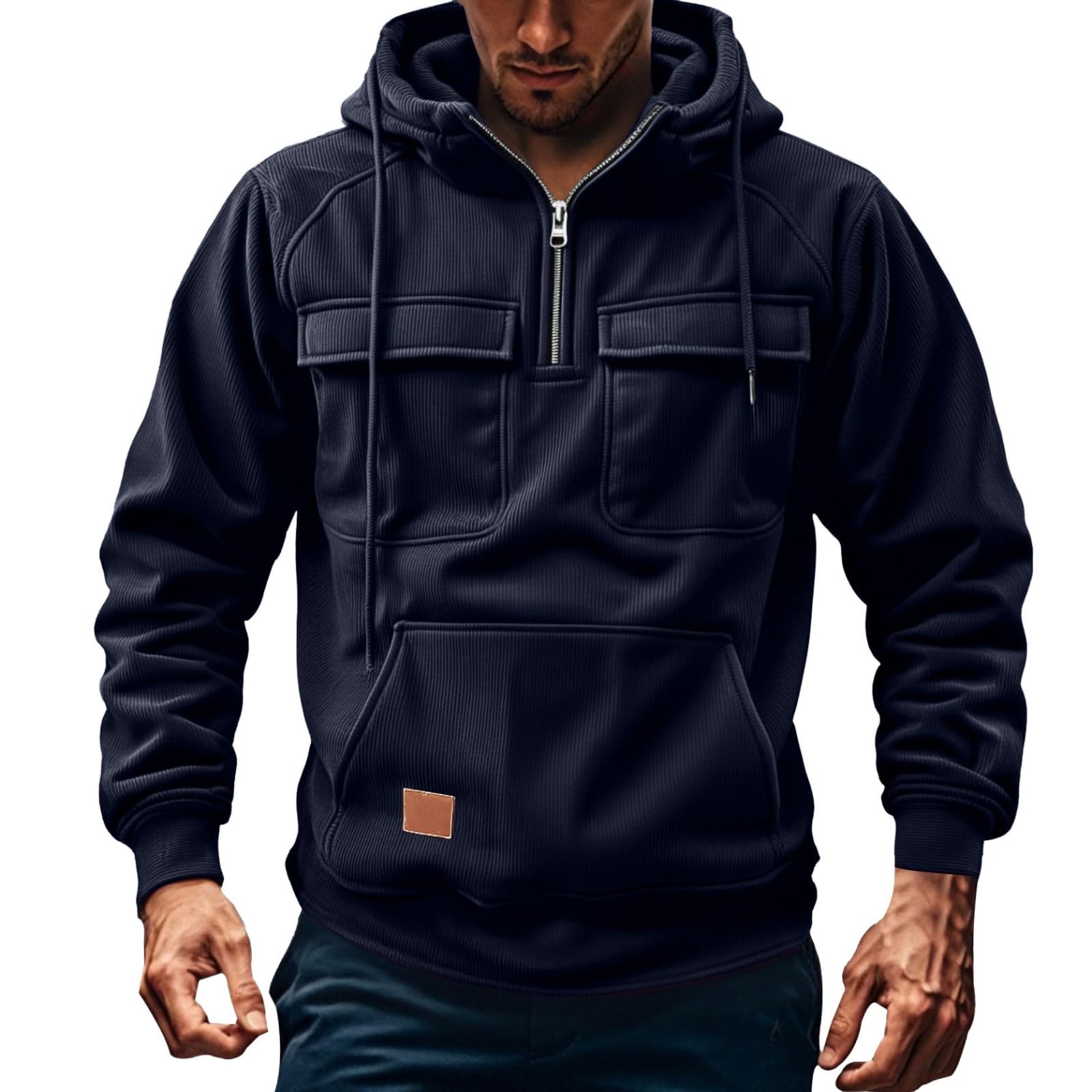 Felpa Leggera Uomo Giacca Invernale Elegante Casual con Cappuccio E Maniche Raglan in Velluto A Coste da Tasche Cerniera, Indossare Tutti I Giorni Autunno Inverno Abbigliamento