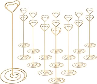 16pcs Place Card Holders, 8.75 Inches Tall Table Number Holders, Gold Picture Holder for Tables with Heart Shaped Clip for Wedding, Photos, Food Signs, Memo Notes, Restaurant, Birthday