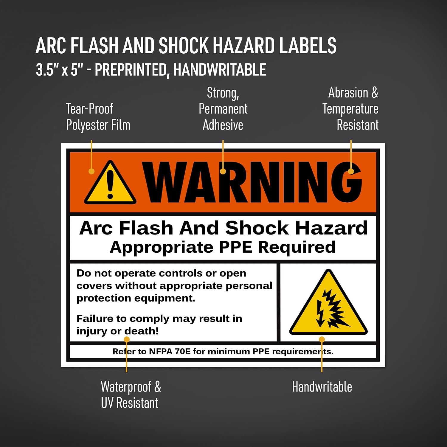 Avery Arc Flash/Shock Warning Labels, Waterproof, UV Resistant, Preprinted, 3.5" x 5", 40 Warning Decal Labels