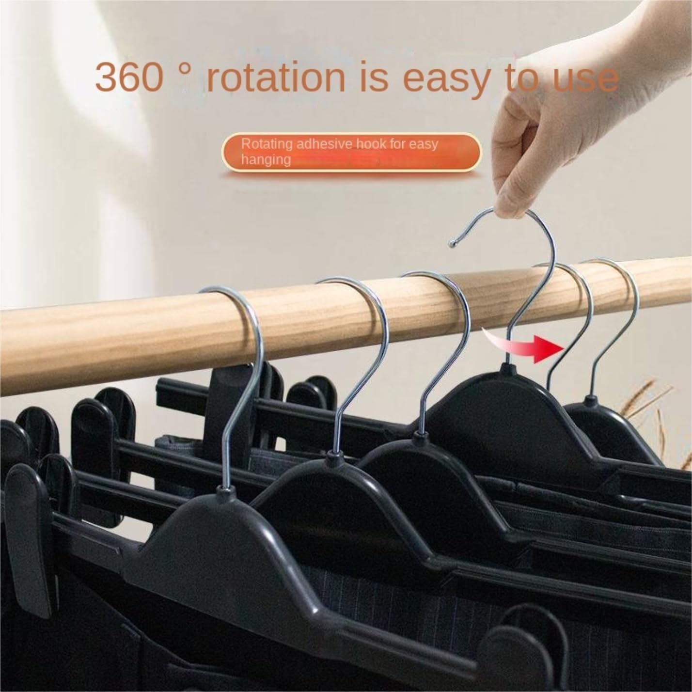 Perchas Ropa Paquete De 15 Perchas Plástico For Pantalones con Pinzas Grandes Antideslizantes Y Gancho Giratorio 360° Hangers(38cm)