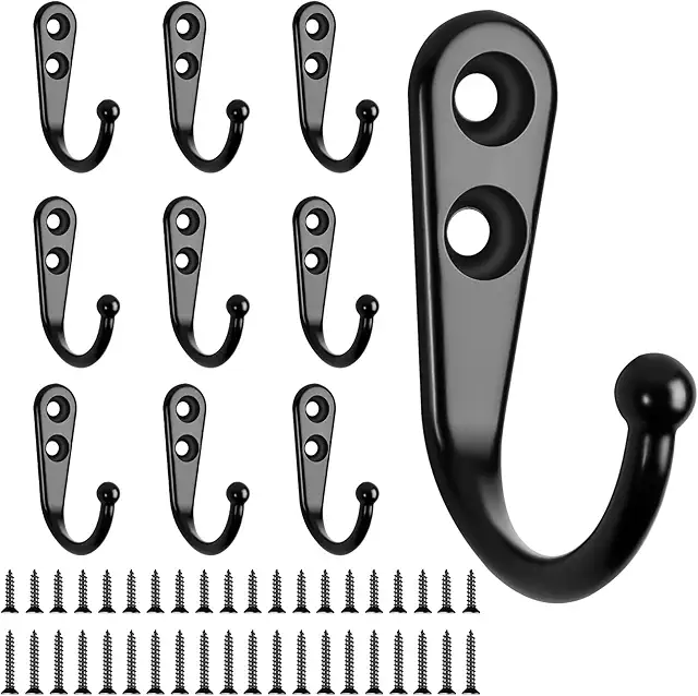 JatilEr Garderobenhaken 10 Stück Schwarz - Hochfeste Wandhaken mit Schrauben