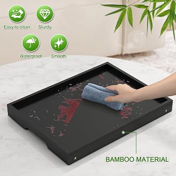 Youpehom Bed Tray Table with Folding Legs,Bamboo Breakfast in Bed for Kitchen Serving Tray,Sofa,Eating,Used As Laptop Desk Snack Tray 2 Pack (Black)