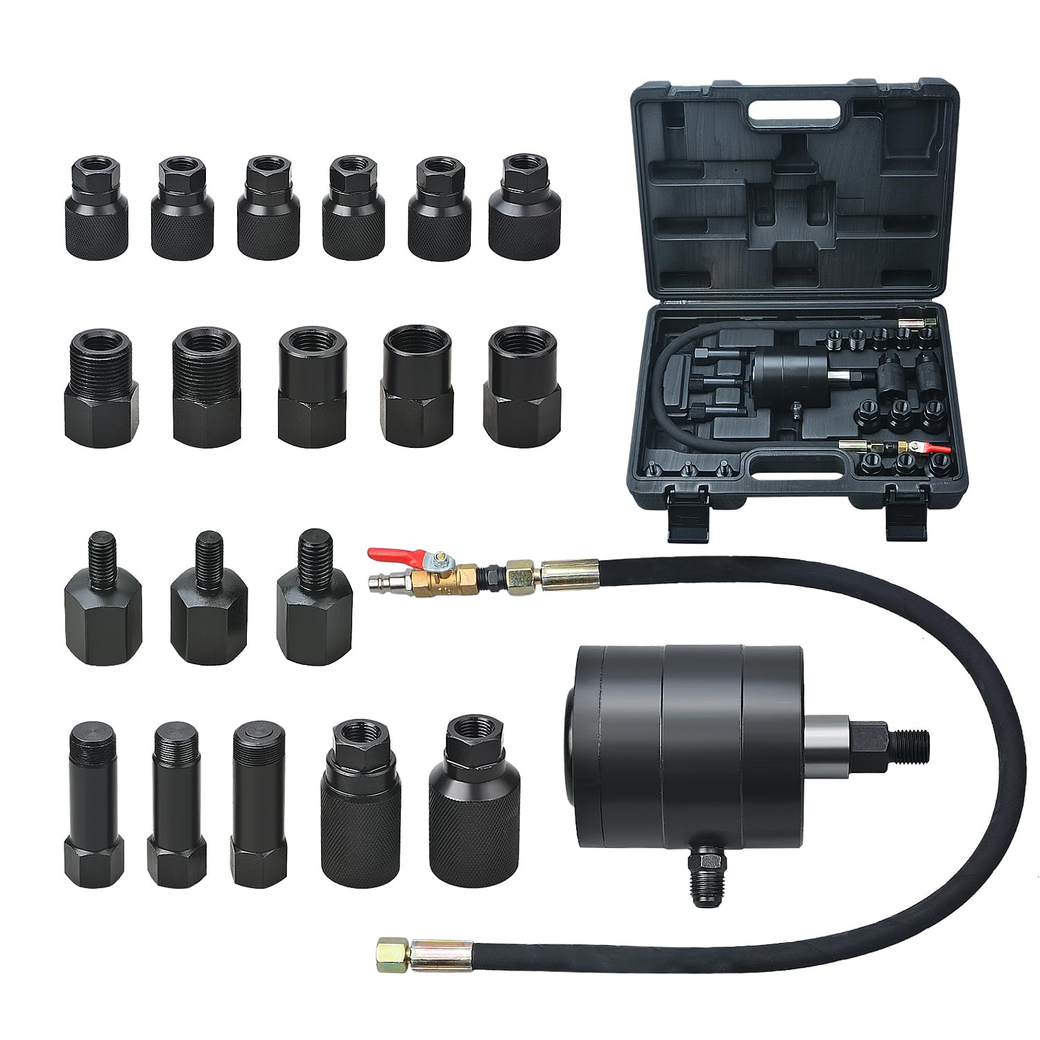 21 Piezas Juego de Extractor neumático de inyectores para Motores diésel, Kit de extracción de inyectores con 19 adaptadores