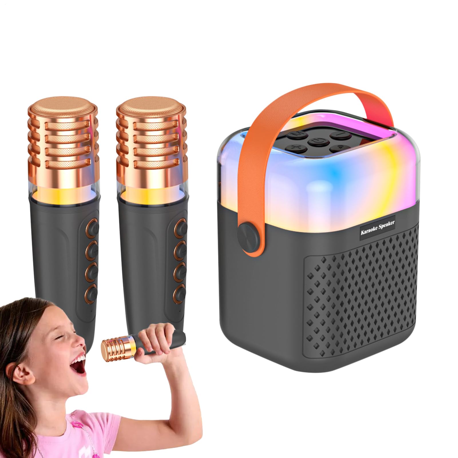 Micrófono Karaoke Portátil Altavoz Inalámbrico con 2 Micrófonos