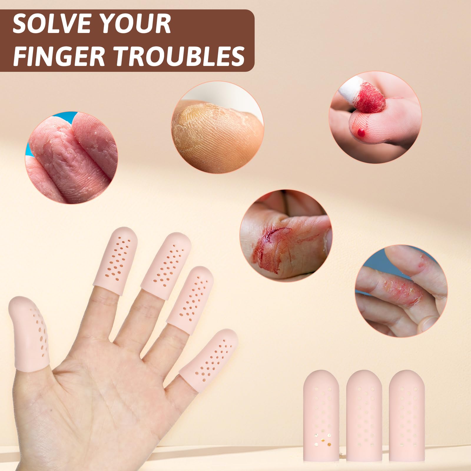 12 cunas de gel para dedos con agujeros de aire, protectores de dedos de silicona, puntas de dedos, protectores de dedos, protectores de dedos, guantes transpirables, protector de dedos para