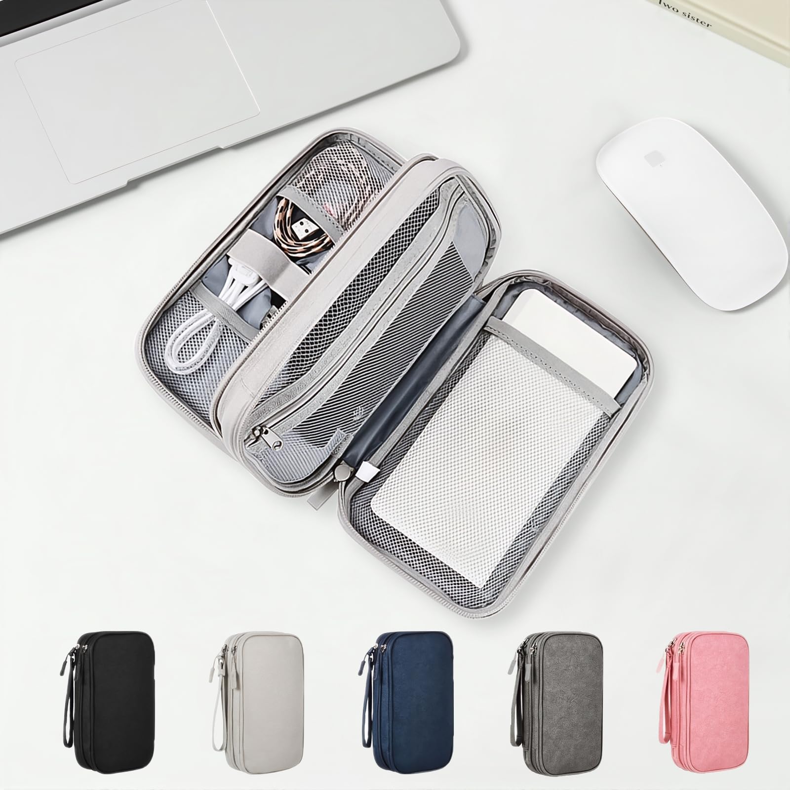 Digital Accessories Organizer Bag, Portable Double Layer Waterproof Suitable for a Variety of Digital Accessories, Universal Storage, Business Travel Bag, Black, Modern Simplicity — view 7