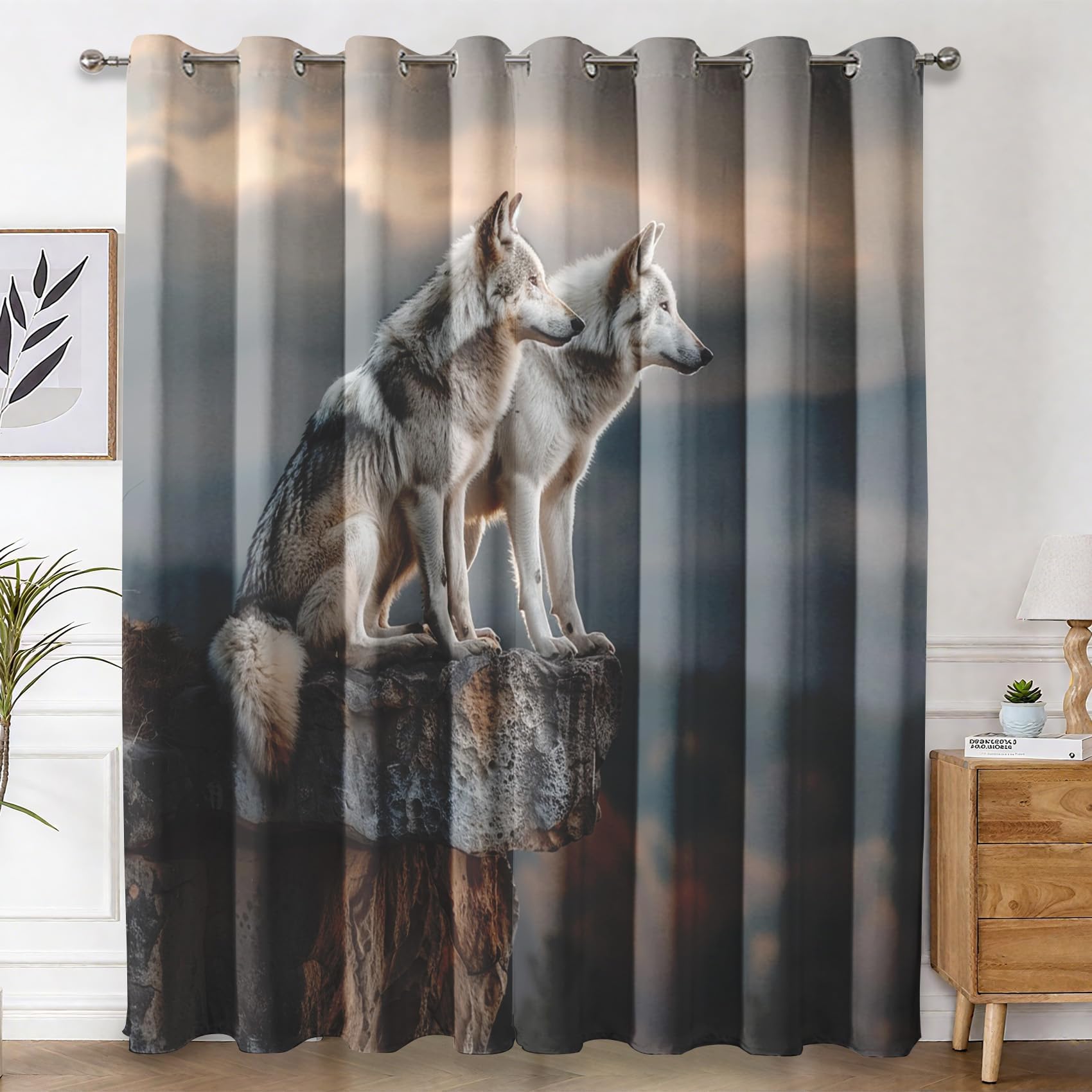 Dsrdrfg Multicolor-6 Wolf Blackout Curtains 100X135cm/39X53in(Wxh) Natural Wildlife Animals Window Curtains For Living Room Bedroom Decoration, Room Darkening Thermal Insulated Window Drapes, 2 Panels