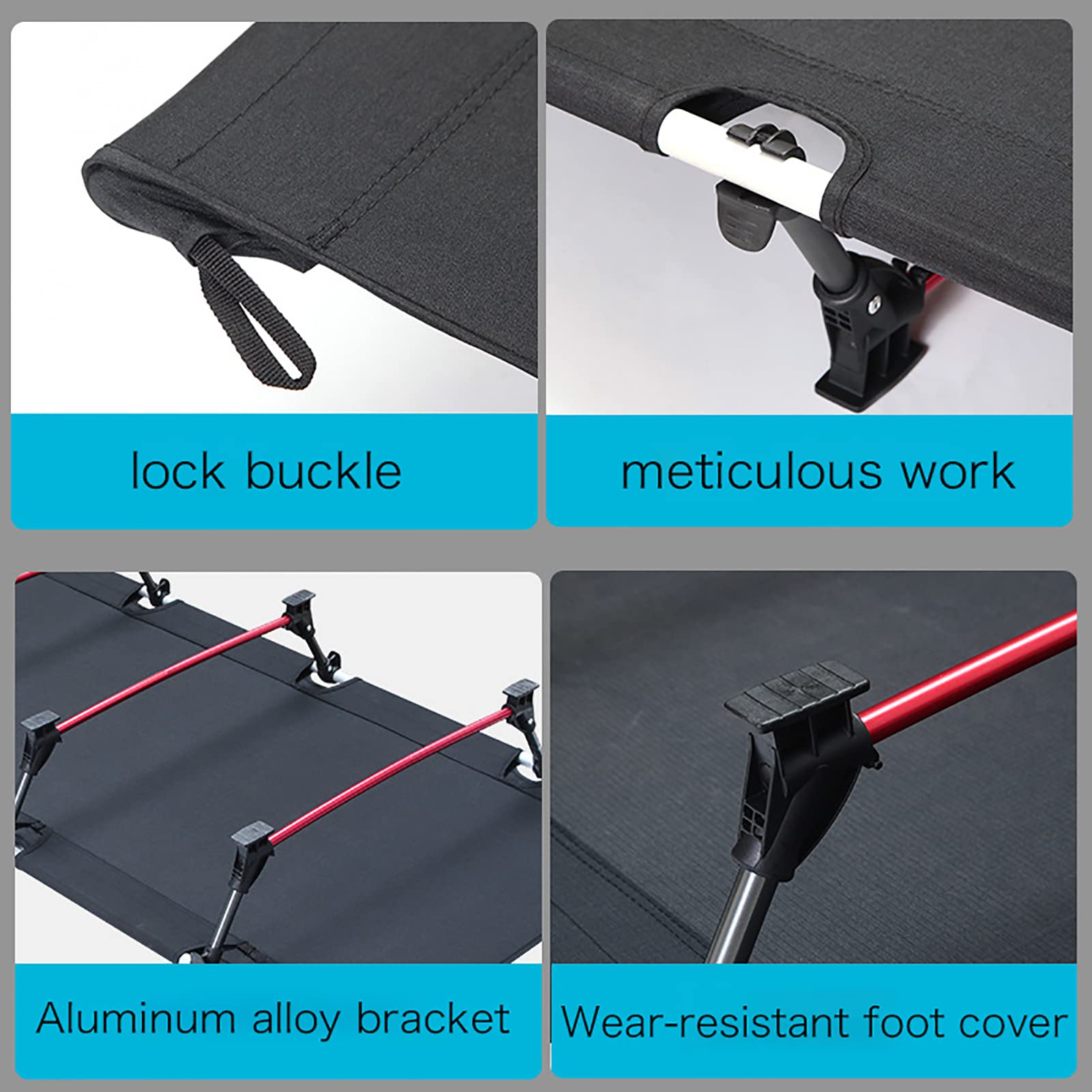 Feldbett Ultraleichtes Outdoor-Bett aus Aluminium Tragbares Feldbett Büro Pausenbett Zelten Camping Wandern Garten Belastbarkeit bis 150 kg, Schwarz