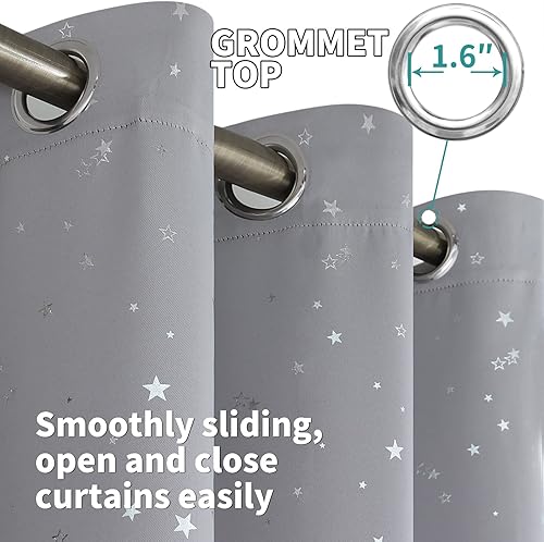Miniatura 4 de BGment - Cortinas opacas para dormitorio con ojales aislamiento térmico estampado de estrellas plateadas para oscurecer la habitación para sala de