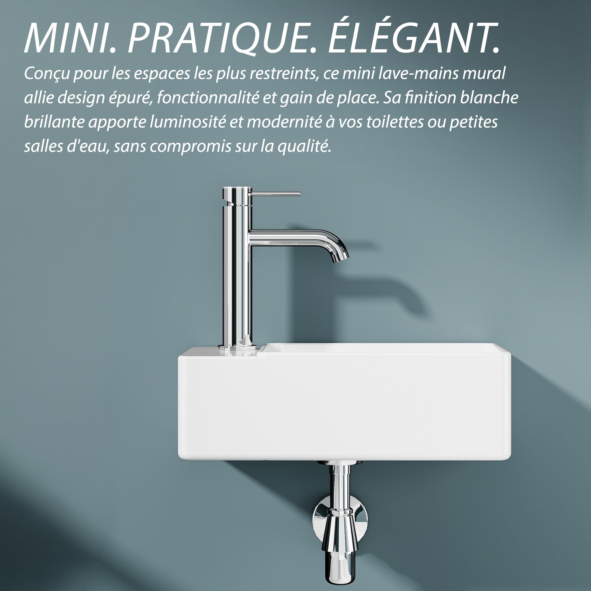 Lavavajillas rectangular compacto de cerámica blanca – Lavabo de diseño elegante y práctico para baños pequeños o aseos – 40 x 22 x 13 cm