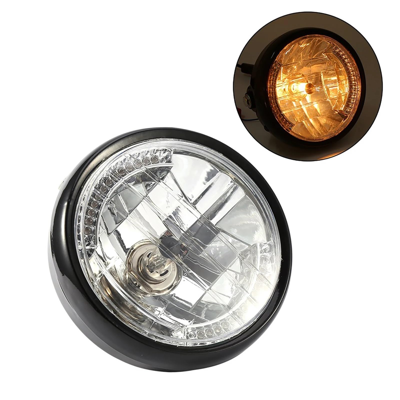 Pomocnicze Reflektory Motocyklowe 7" Uniwersalna okrągła żółta lampa LED 12V H4 35W do motocykla z czarnym uchwytem reflektory przednie