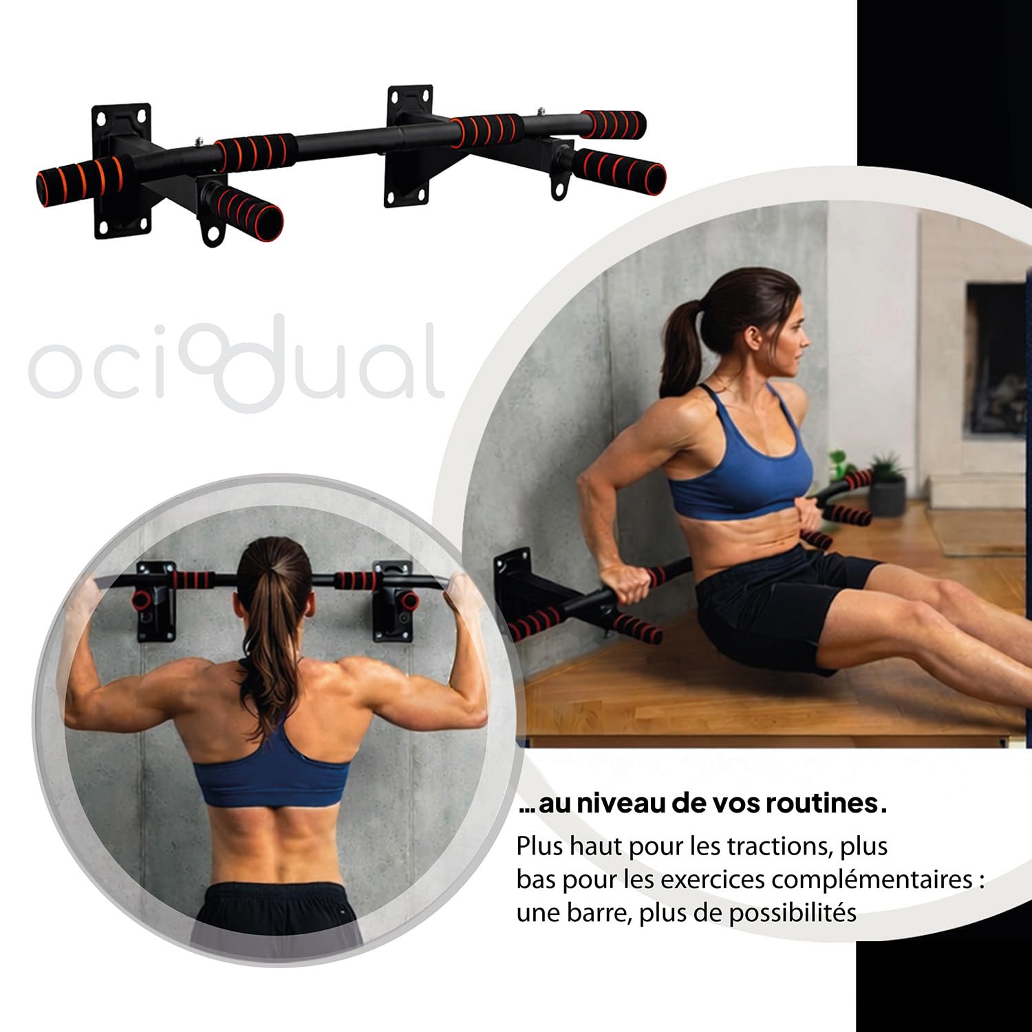 OcioDual Barre de Tractions, Barre de Traction Murale Avec Vis Incluses, Barre de Traction Musculation, Barre Traction, Barre de Traction pour la Maison, Bar Traction, Pull Up Bar,Noir Mat