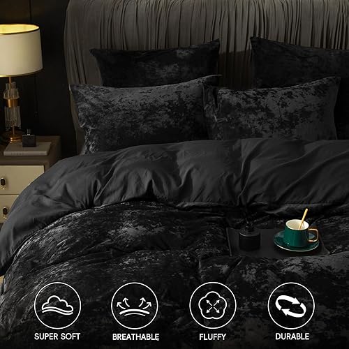 Miniatura 3 de PHF Juego de funda de edredón de terciopelo tamaño Queen de 3 piezas, ultra suave y transpirable, juego de funda de edredón de franela acogedora de