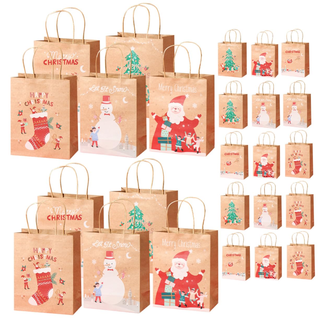 Hemobllo Sacchetti di Carta Natalizi Manici 25 Pezzi Sacchetti per Bomboniere e Dolcetti per Feste di Natale Borse a Mano Decorative in Carta Sicura per Regali e Snack Festivi