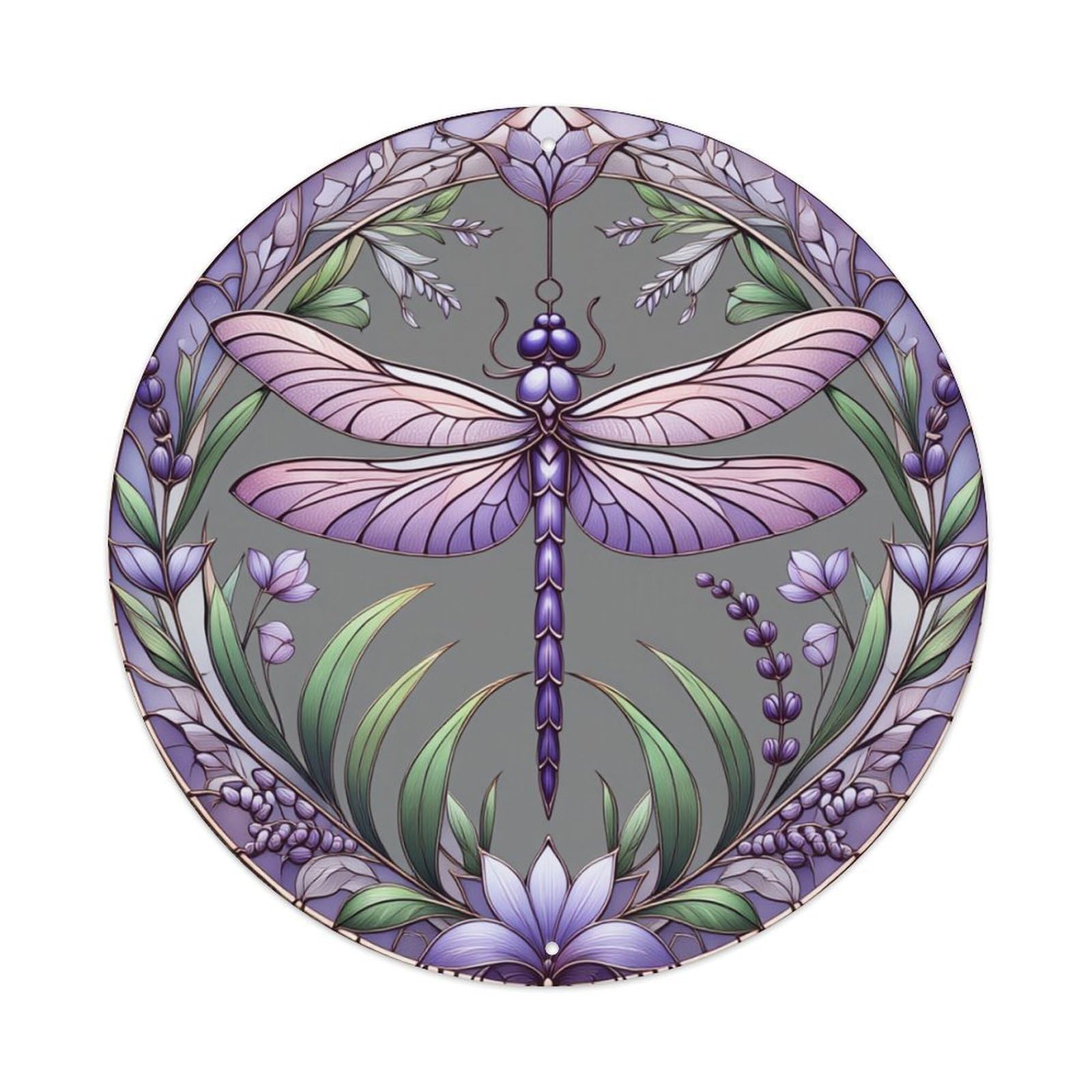 Dragonfly Floral Circular Pattern Art Round Tin Sign Retro Metal Sign for Cafe Bar Pub Home Game Room Gym Club Wall Decoration Vintage Metal Poster 8x8 Inch