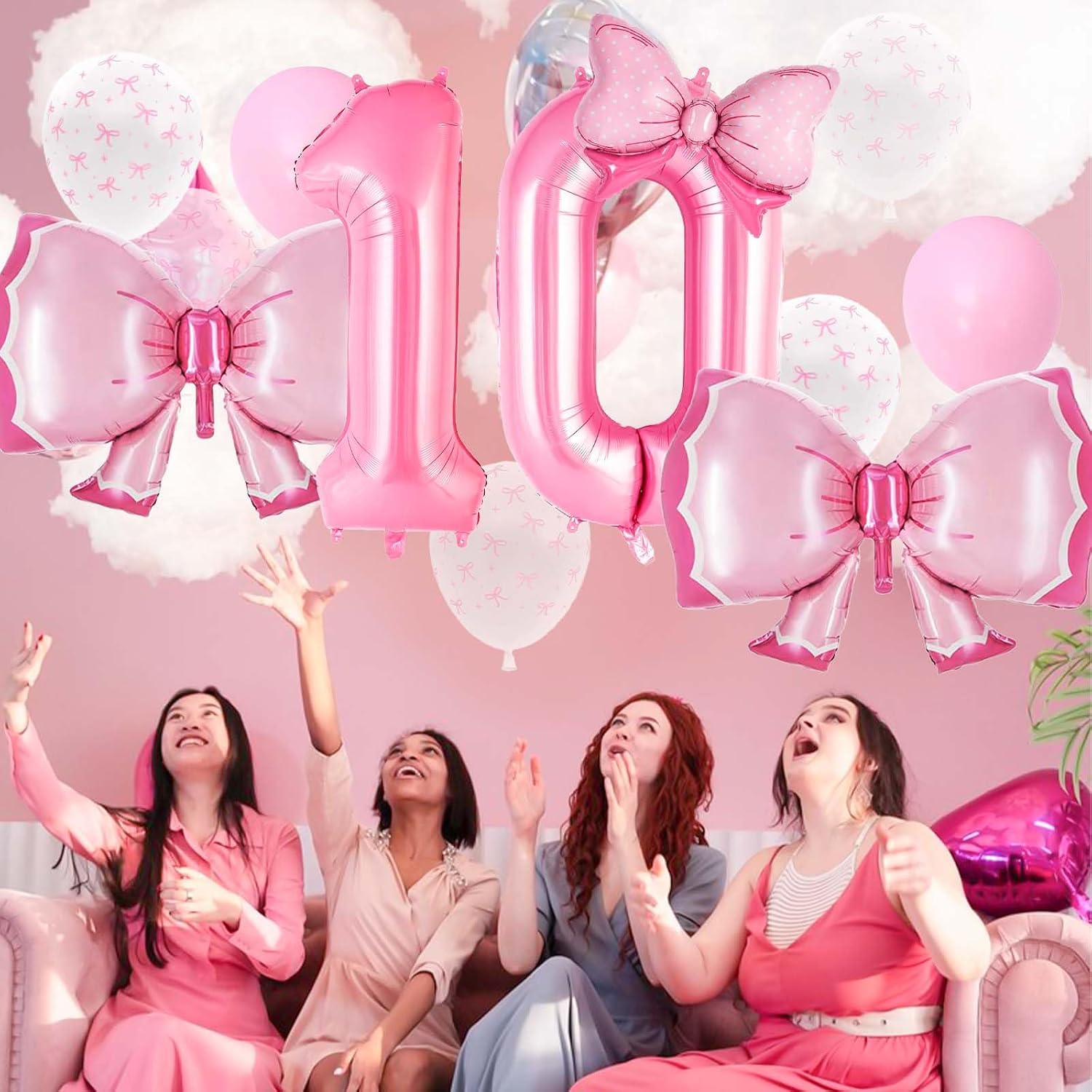 Coquette Birthday Decorations, Pink Bow Balloons Set with 40-Inch Number 10 Balloon, Pink Bow Birthday Decorations for Girls (Pink 10) image 4