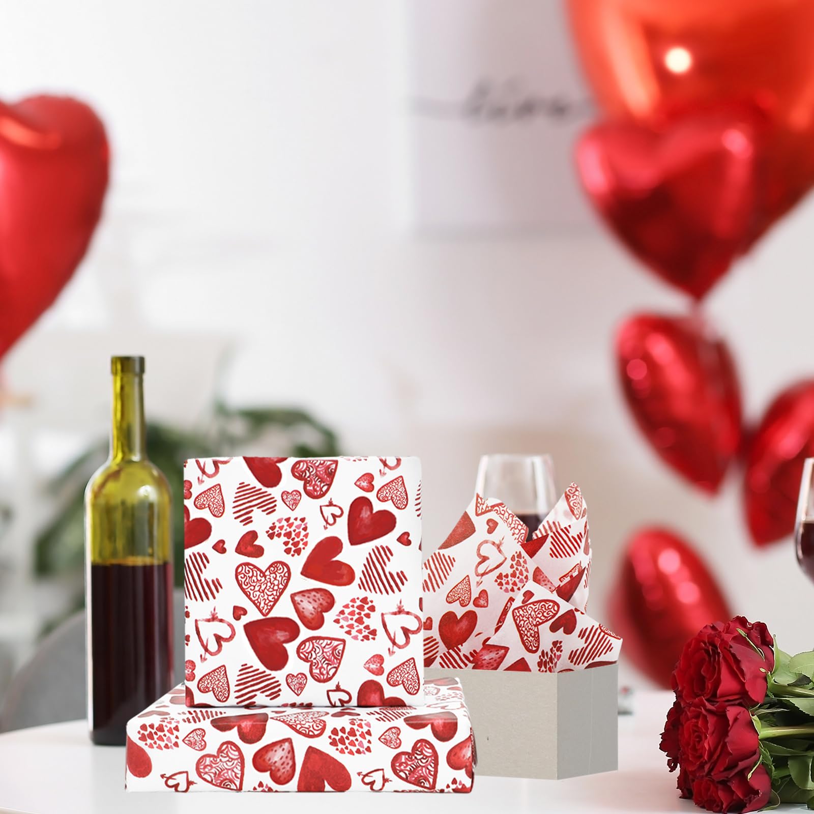 JarThenaAMCS 100 Blatt Seidenpapier zum Valentinstag, Aquarell, Rot, Liebe, Herz, Geschenkpapier für Bastelarbeiten, Hochzeit, Jahrestag, Party, Dekoration, 35,6 x 50,8 cm