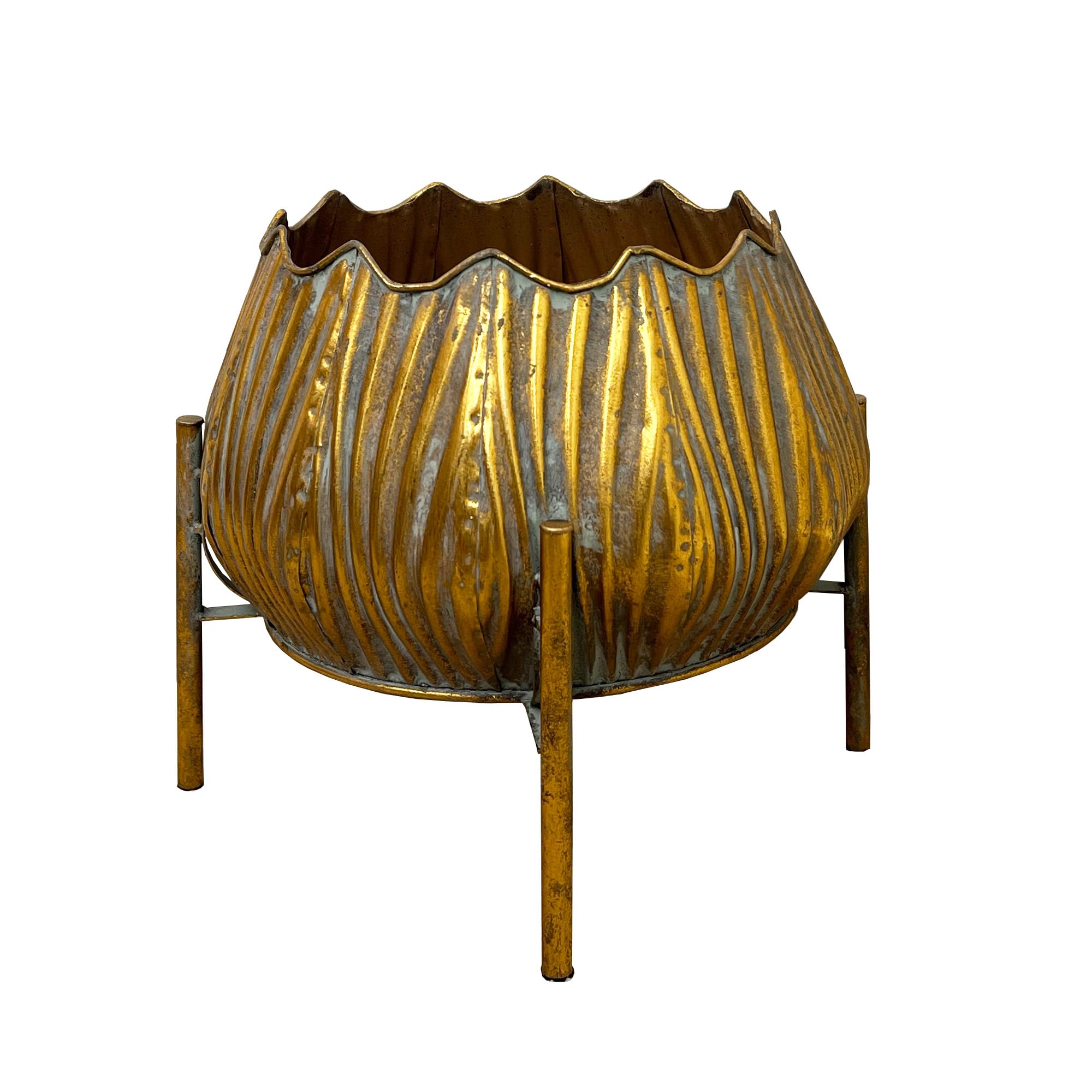 Alfie Francis Large Decorative Indoor Plant Pot Cover Holder Art Deco Gold Metal Planter for Artificial Plants Houseplants Pampas Grasses