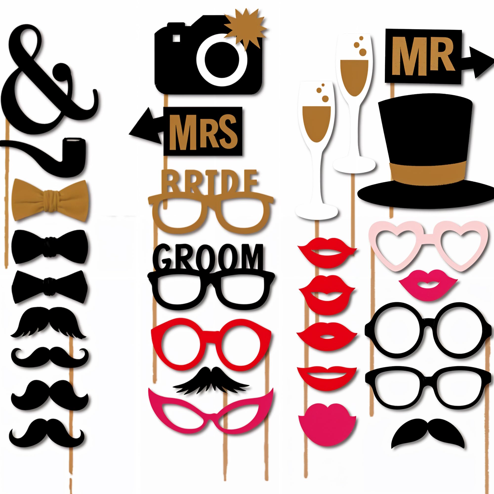 Trimming Shop Wedding Props - 30Pcs 30Pcs Wedding Party Photo Booth Props With Sticks – Assorted Designs For Funny Selfie Photography, Bridal Shower, Celebrations & Holiday Decor For Epic Party Photo Fun