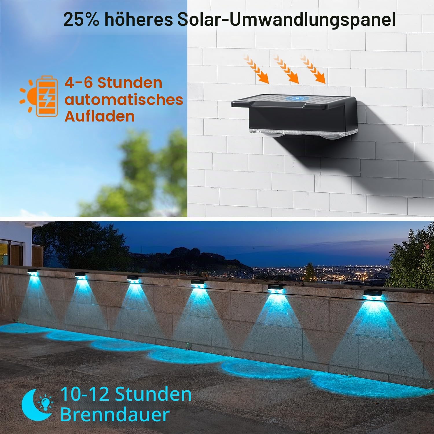 ELLASAY Solar Wandleuchte Außen Garten IP65 Wasserdicht 8 Stück mit Linse