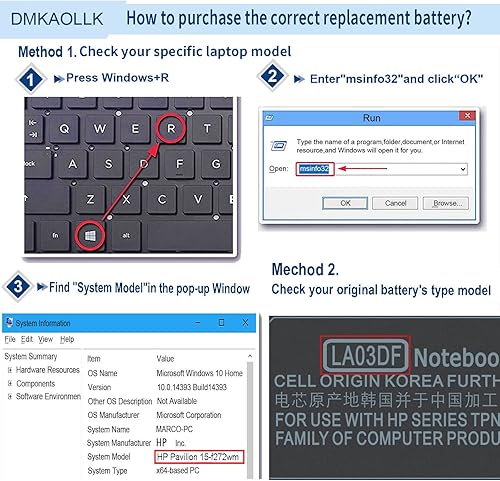 Miniatura 7 de DMKAOLLK La03 la03df 776622-001 Batería para HP 15-f272wm 15-f222wm 15-f233wm 15-f039wm 15-f010dx 15-f100dx 15-f014wm 15- f211wm 15-F2 09wm