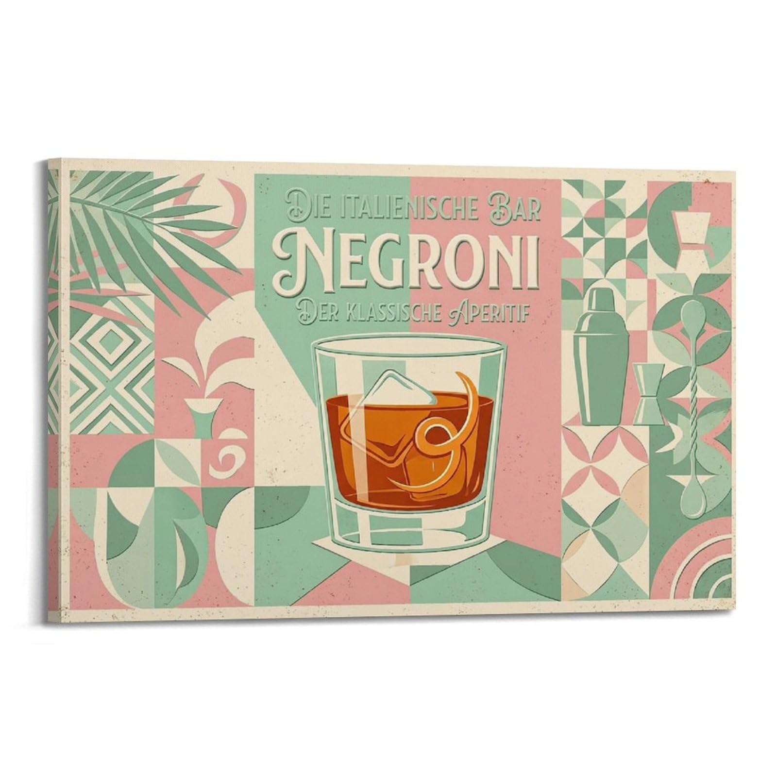 OKAHYS Negroni Poster Classic Mixed Beverage Mixology Vintage Bar Modern Decorative Canvas Prints - Ideal Wall Art for Family, Man Cave, Game Room, Boys & Girls Bedroom 24x36inch
