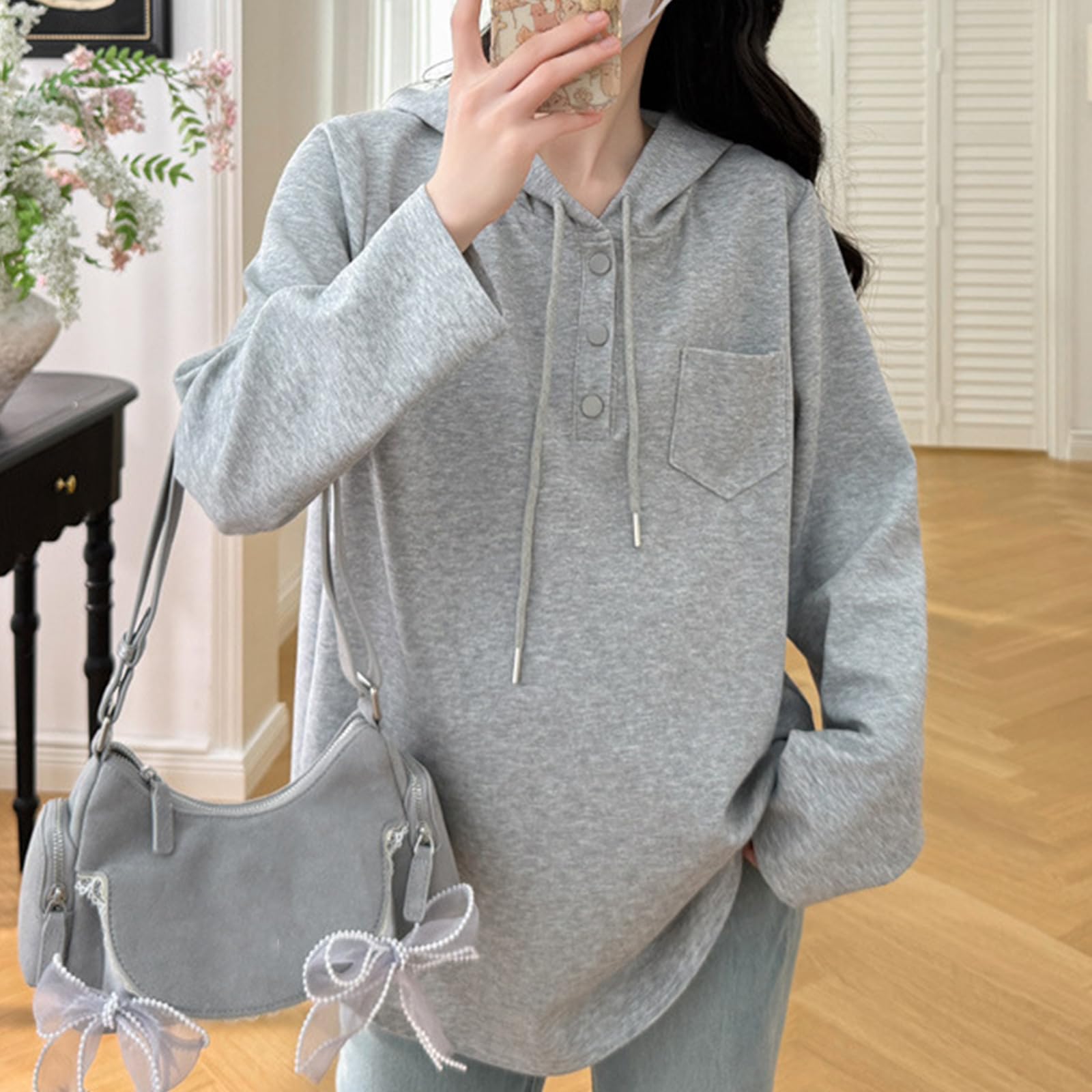 Camisa de maternidad informal con capucha para primavera con diseño resistente al viento, transpirable, mezcla de algodón y poliéster, sudadera cómoda con capucha para embarazo