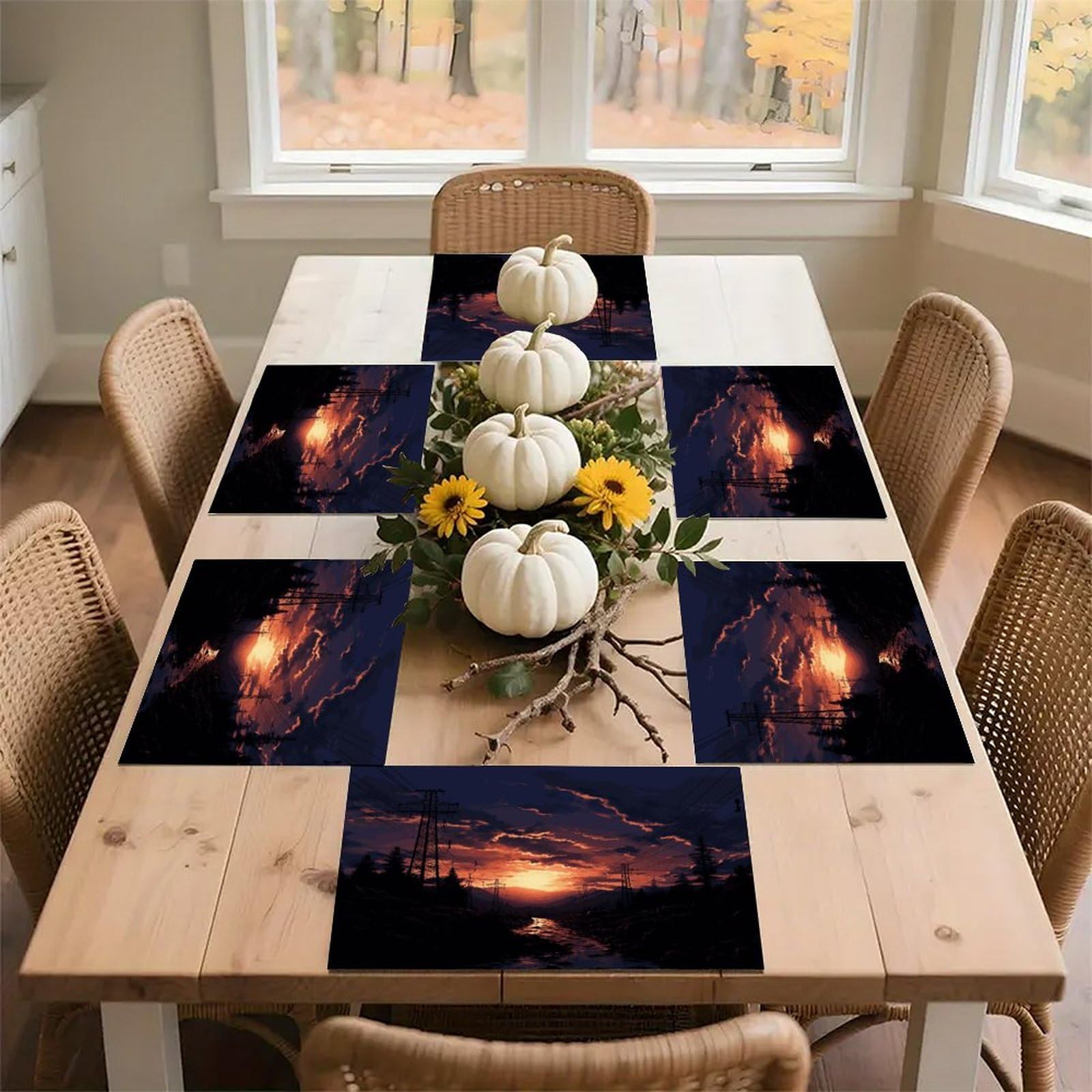 Dusk Scenery Placemats Heat-Resistant Washable Place Mats Anti Slip Dining Table Place Mats Wipeable Dining Table Mats Kitchen Decoration Placemats 17.7’’×11.8’’
