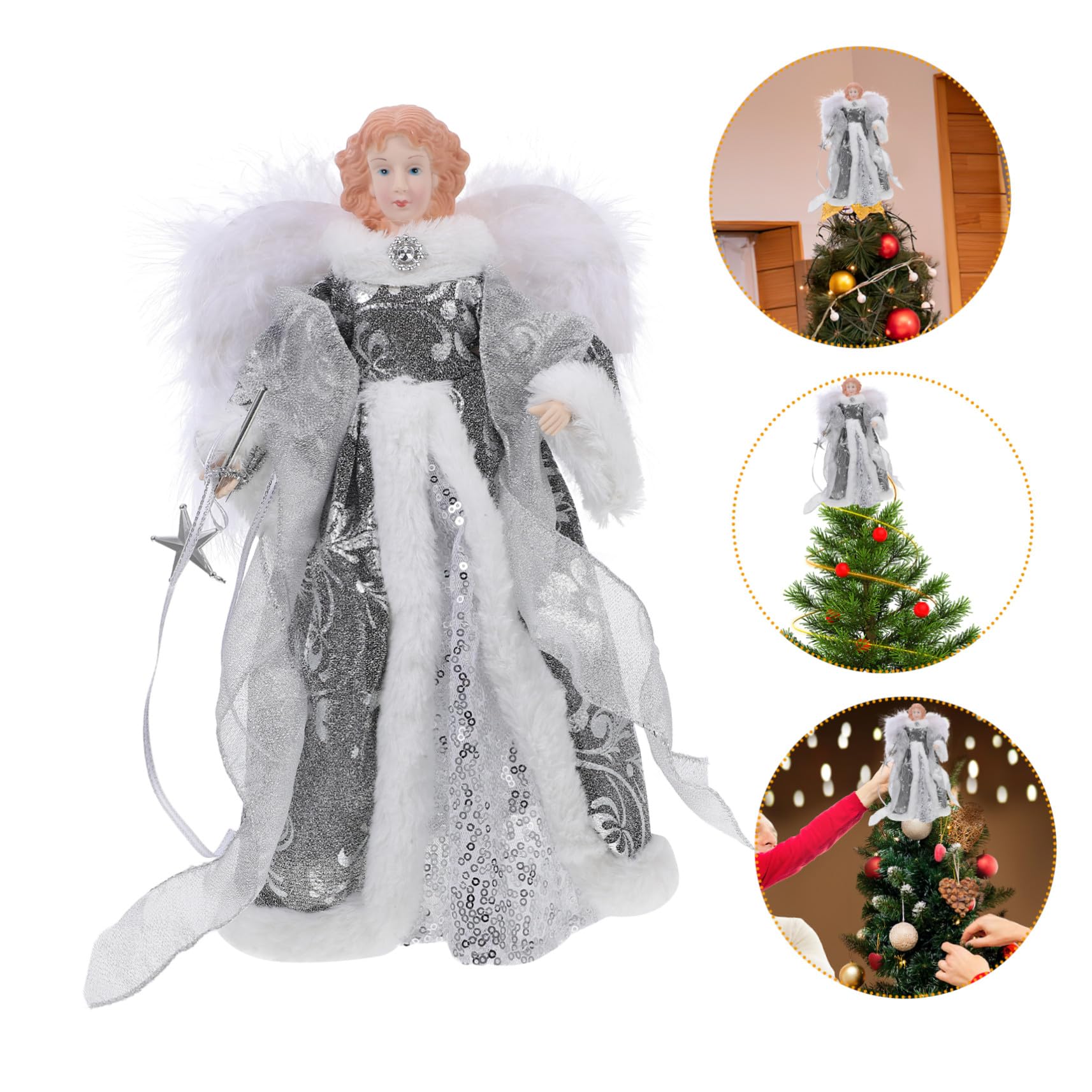 Adorno para Árbol de Navidad Figura Ángel Pequeño con Alas Decoración Navideña para Interiores Fiesta Invierno Festivo