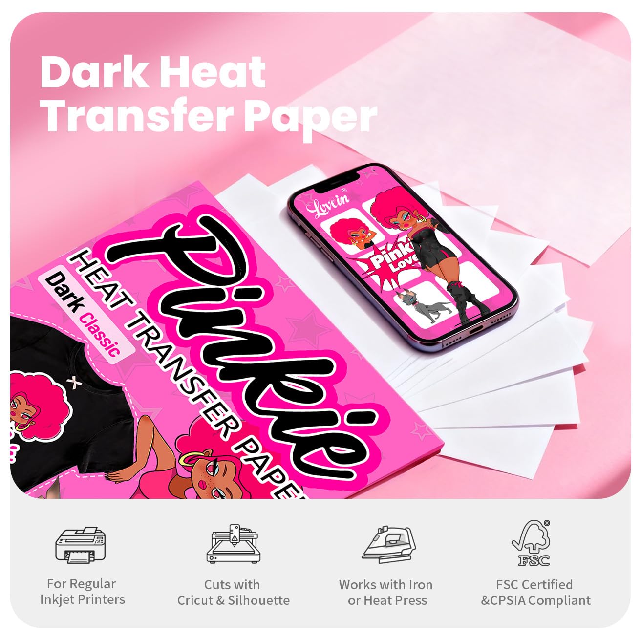 Pinkie - Papel de transferencia de calor para planchar para camisetas, vinilo de transferencia de calor imprimible