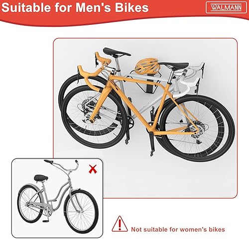 Miniatura 5 de WALMANN Estante horizontal para bicicleta montado en la pared, solución de almacenamiento de bicicletas plegable que ahorra espacio para 2