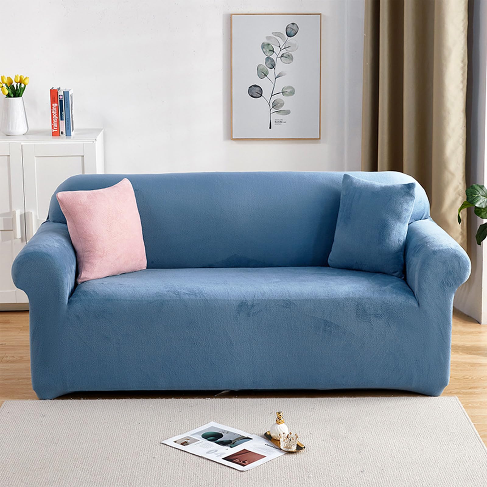 PETCUTE Elastic sofa covers 2 Seater sofa slipcovers velvet thick couch cover sofa covers Light blue