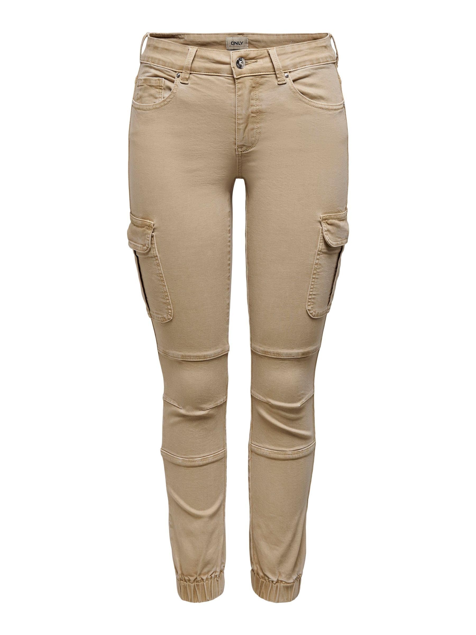 Only Women's Nomad Cargo Jeans Hose | Stretch Denim Jogger Pants | Slim Mid Waist Karottenhose Onlmissouri, Farben:beige, Größe:34w / 32L, Z-Länge:l32