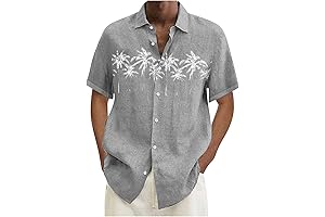 Mens Breathable OMahogs Printed Pollover Fashion Lapel Beach Holiday Wear Blouses