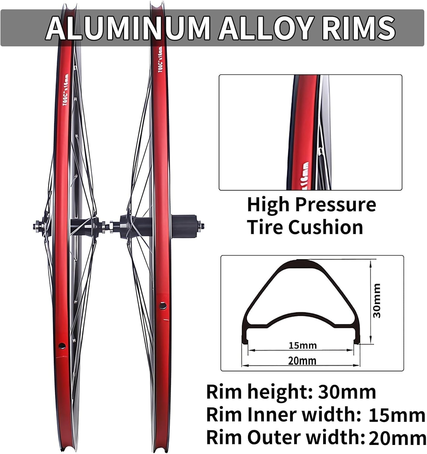 Aluminium stopu 700C Rower Rowerowe Warstwa Doule Warstwa warstw V Szybkie uwalnianie 24H Hubs dla 7/8/10/11 Kaseta prędkości przednie i tylne koła (SVART), srebrne