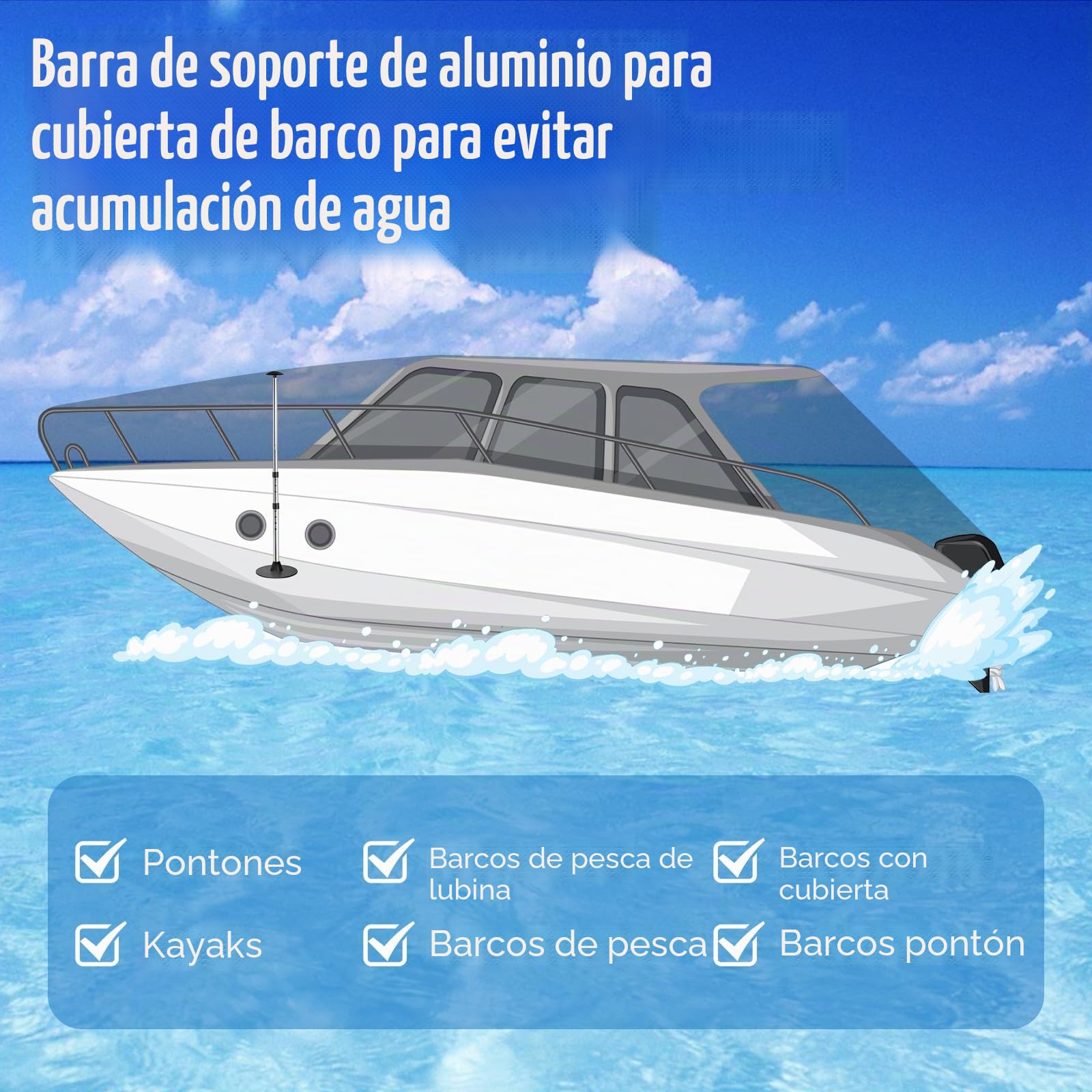 KOMCLUB - Barra de soporte para lona de barco, ajustable, portátil, aluminio + ABS, color azul