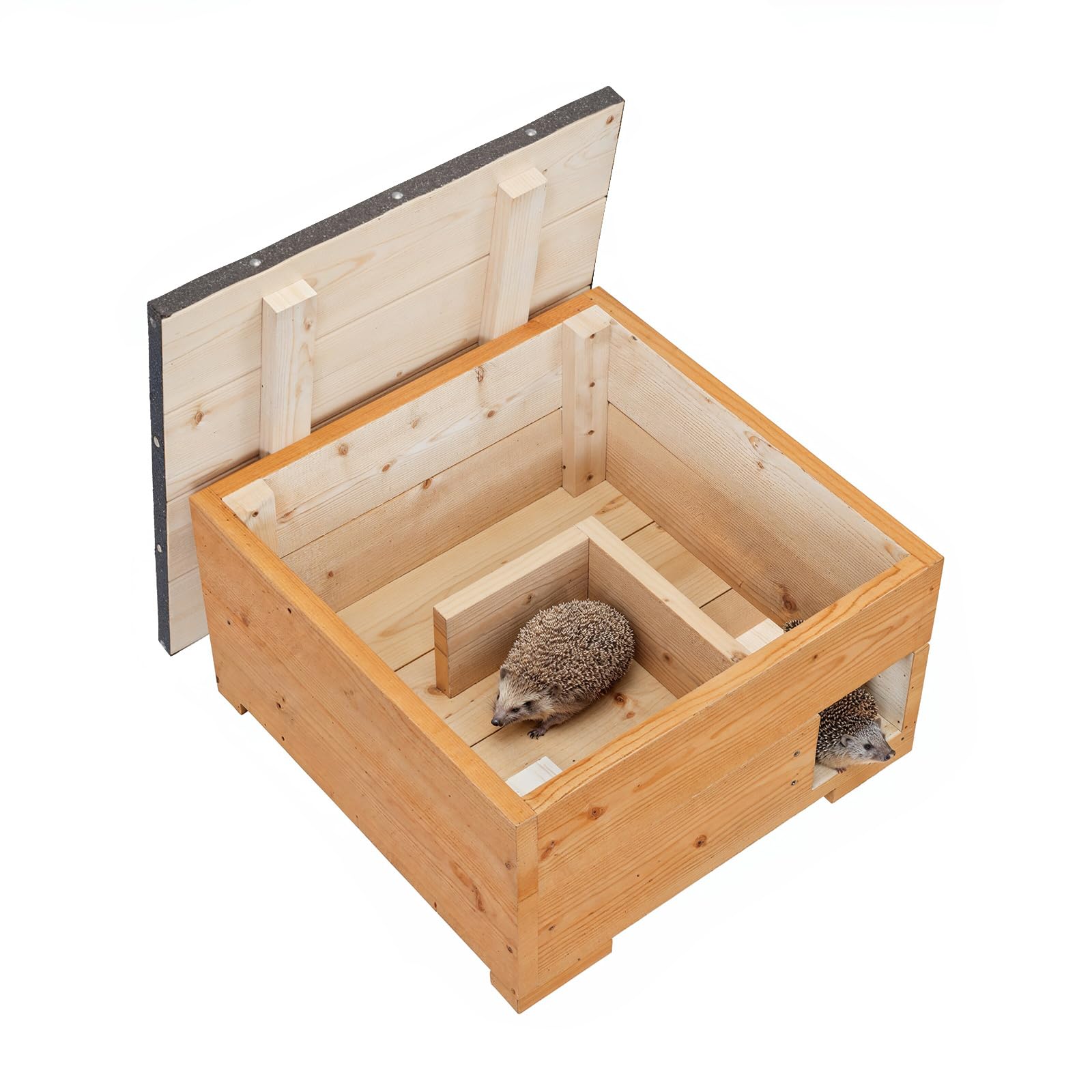 QLS Igelhaus aus Holz mit abnehmbarem Dach 45 x 45 cm Natur | Imprägnierte Konstruktion mit 2 cm starken Brettern. Höhe 27 cm, Eingangsöffnung 11 x 11 cm für geschützte Rückzugsplätze