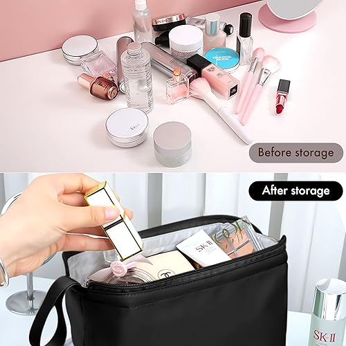 Miniatura 4 de Bolsa de maquillaje portátil de viaje para cosméticos con soporte para cepillos, bolsa organizadora de maquillaje, bolsa de aseo para mujeres y