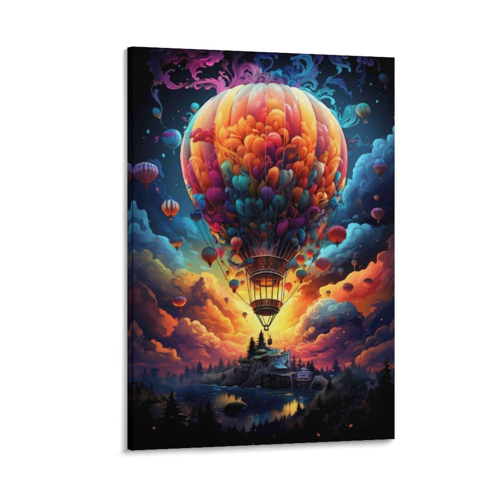 DHBANEIOK Fantasy Balloon Flight Poster Artwork Giclee Canvas Prints Modern Canvas Wall Art Picture Wall Hanging for Living Room Home Decorations 16x24inch(40x60cm)