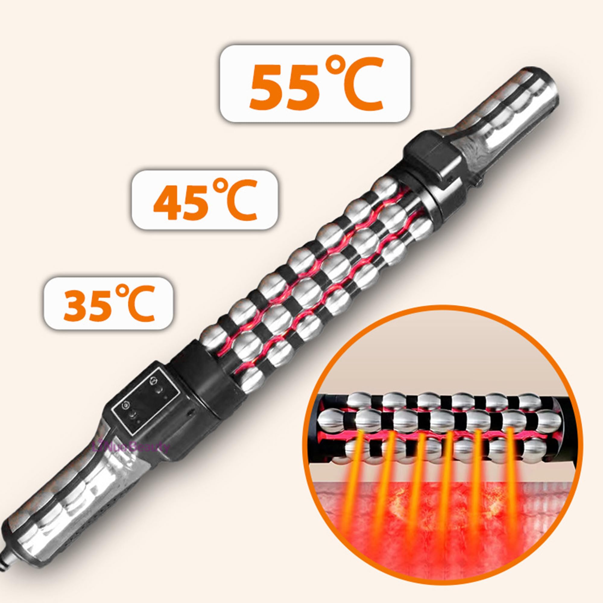 Masajerador De Rodillos De Metal Eléctrico con Luz Roja - Temperatura De 3 Velocidades Y Ajustes De Rotación - Masajeador De Tejido Muscular De Mano para Alivio del Dolor De Hombro