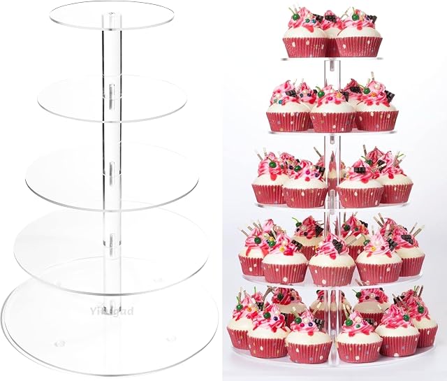 5 Tier Round Large Acrylic Cake Stand, Clear Glass Dessert Stand, Pastry Tray, Pastry Tower Suitable for Weddings, Birthdays, Bar Parties