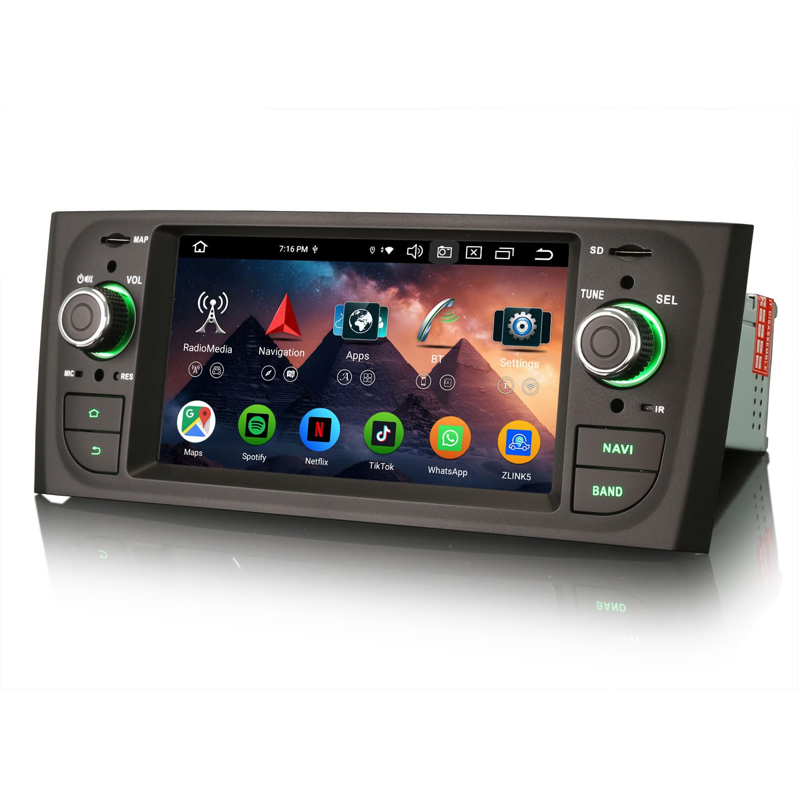 Erisin 8-Core 4GB+64GB Android 16 Autoradio Bluetooth 1 Din GPS Navigatore per Fiat Grande Punto Linea Supporto CarPlay Android Auto WiFi 4G DSP DAB+ USB FM RDS OBD2 TPMS DVB-T2 IPS Schermo Canbus