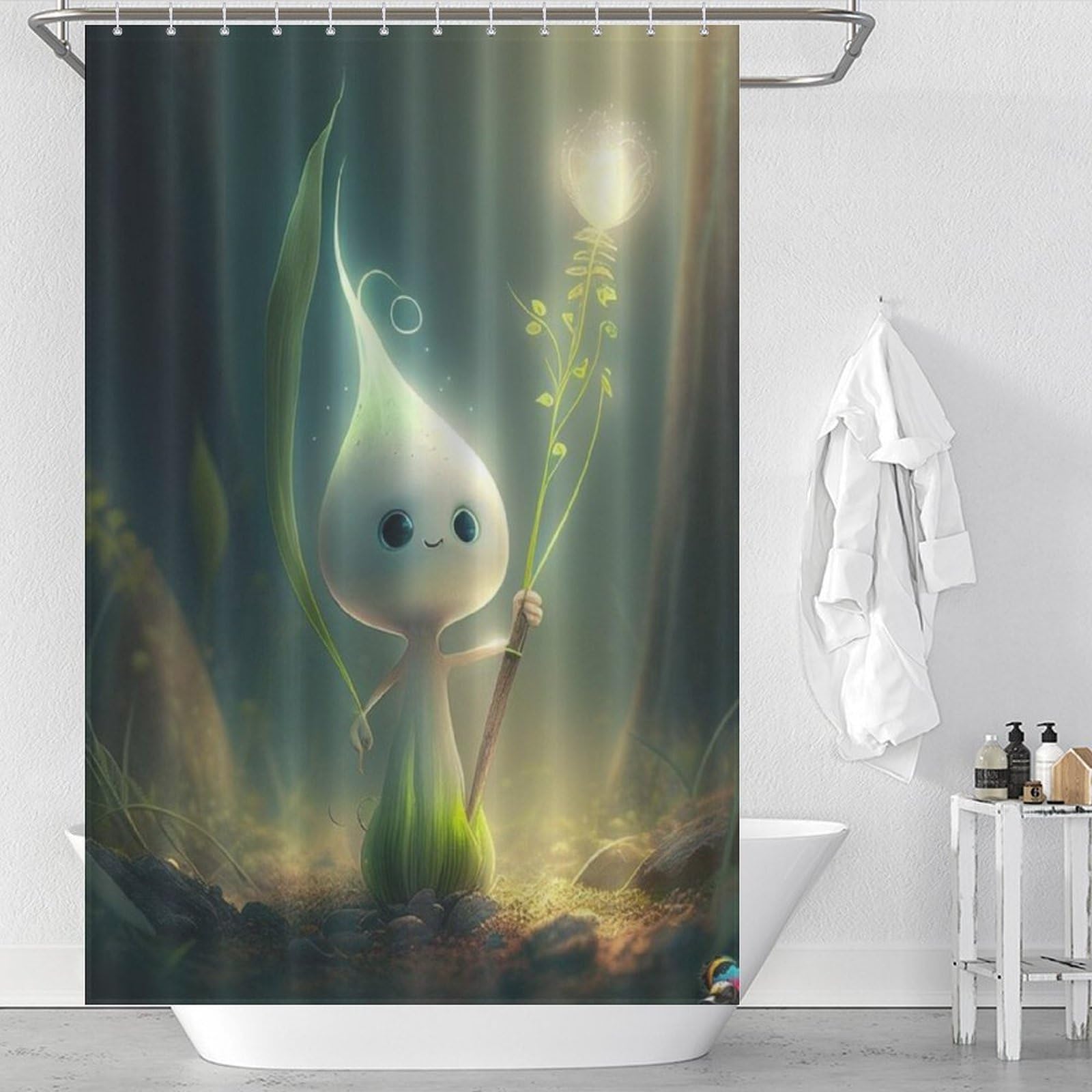 Rideau de douche tissu polyester de haute qualité lavable avec 12 anneaux en C