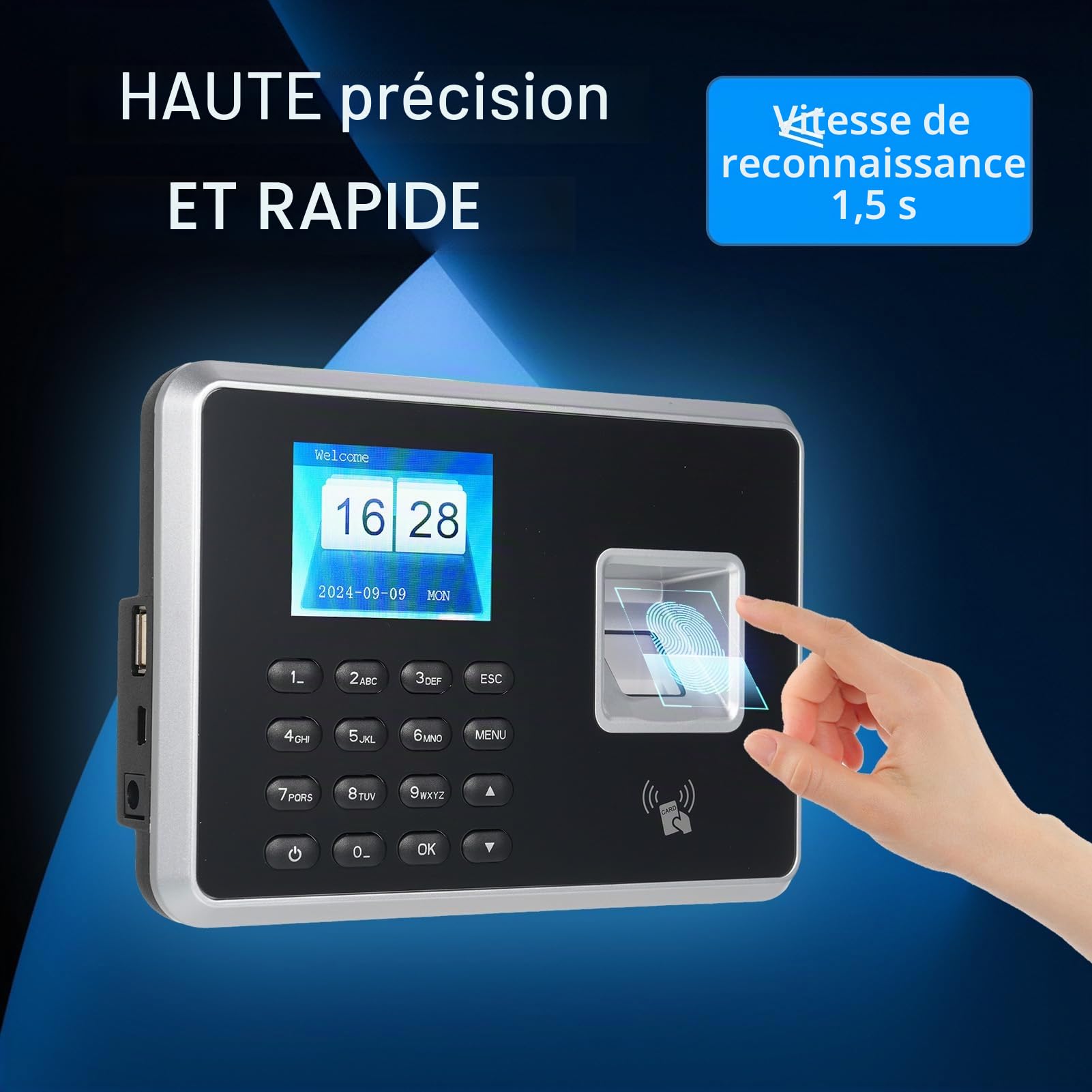 Bisofice Pointeuse Horaire Personnel, Biométrique Badgeuse Pointeuse, Pointeuse pour Les Employés des Petites Entreprises jusquà 1000 utilisateurs, 100% sans Abonnement